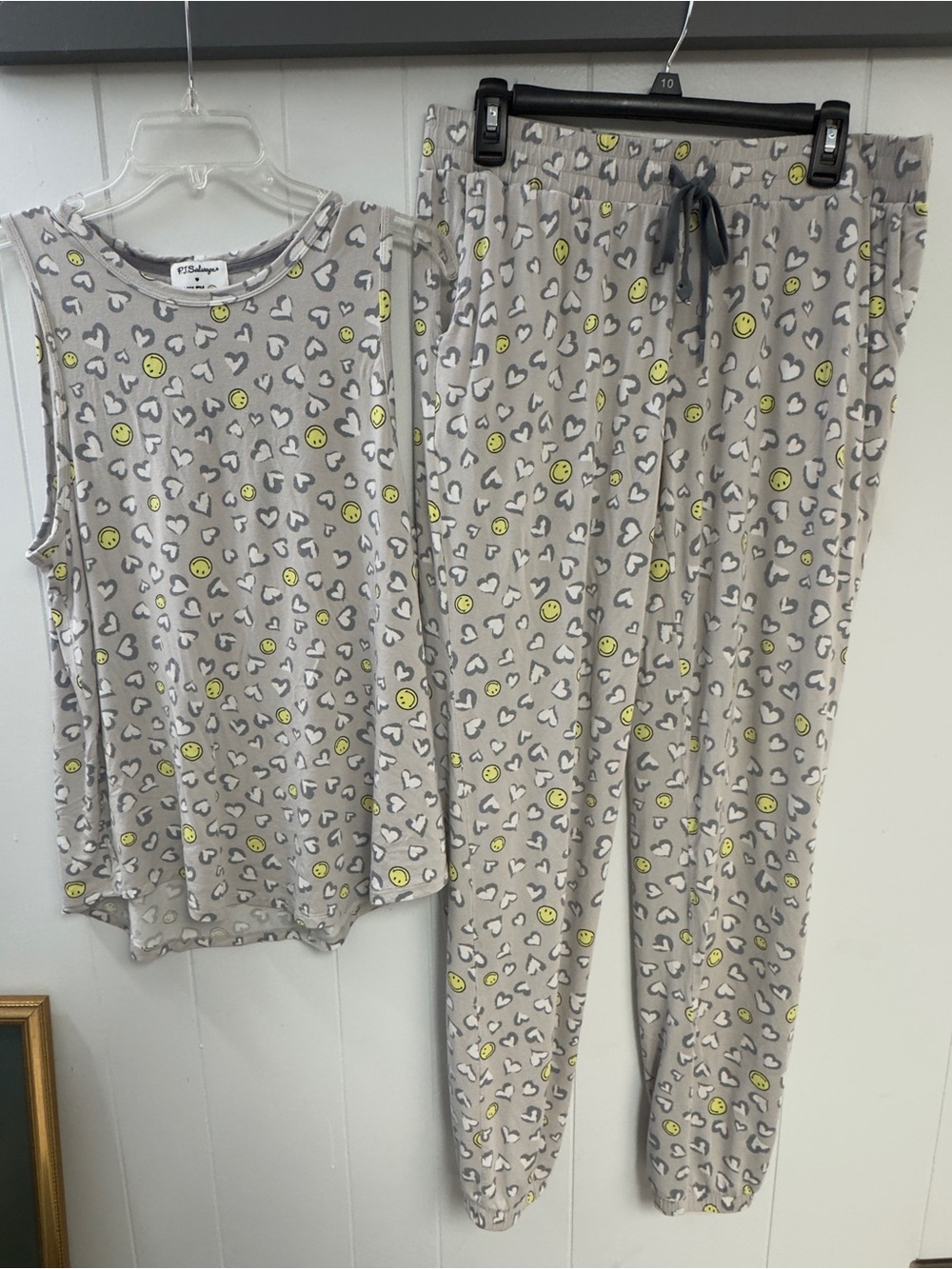 P J Salvage gray pajama set.  The "Smiley Hearts" collection.